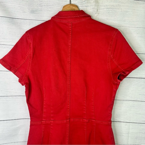 Free People Crvy size 10 Formula One Red Denim Zip Up Lennox Romper Shortsuit - Picture 6 of 11